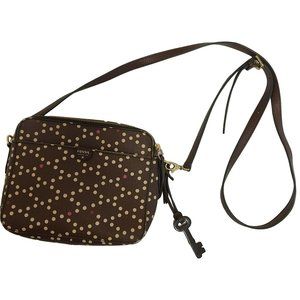 Fossil Crossbody Purse Bag Polka Dot Brown Pink Tan Gold Women's OS